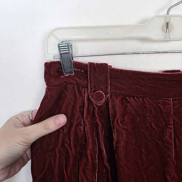 Sezane Dark Pink Crushed Velvet High Waisted Wide Leg Tyler Pants Size 10 - Picture 4 of 11